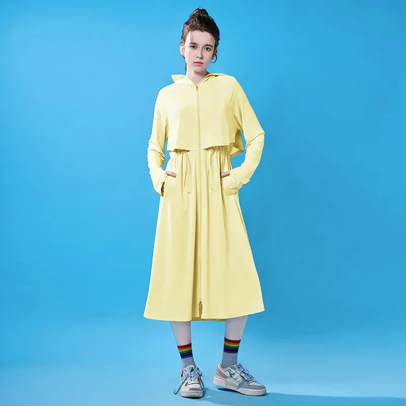 Women Hooded Long Style Sun Protection Sunscreen Windbreaker Long Sleeve Jackets UPF 50+ UV Sun Protection Sunscreen Jackets