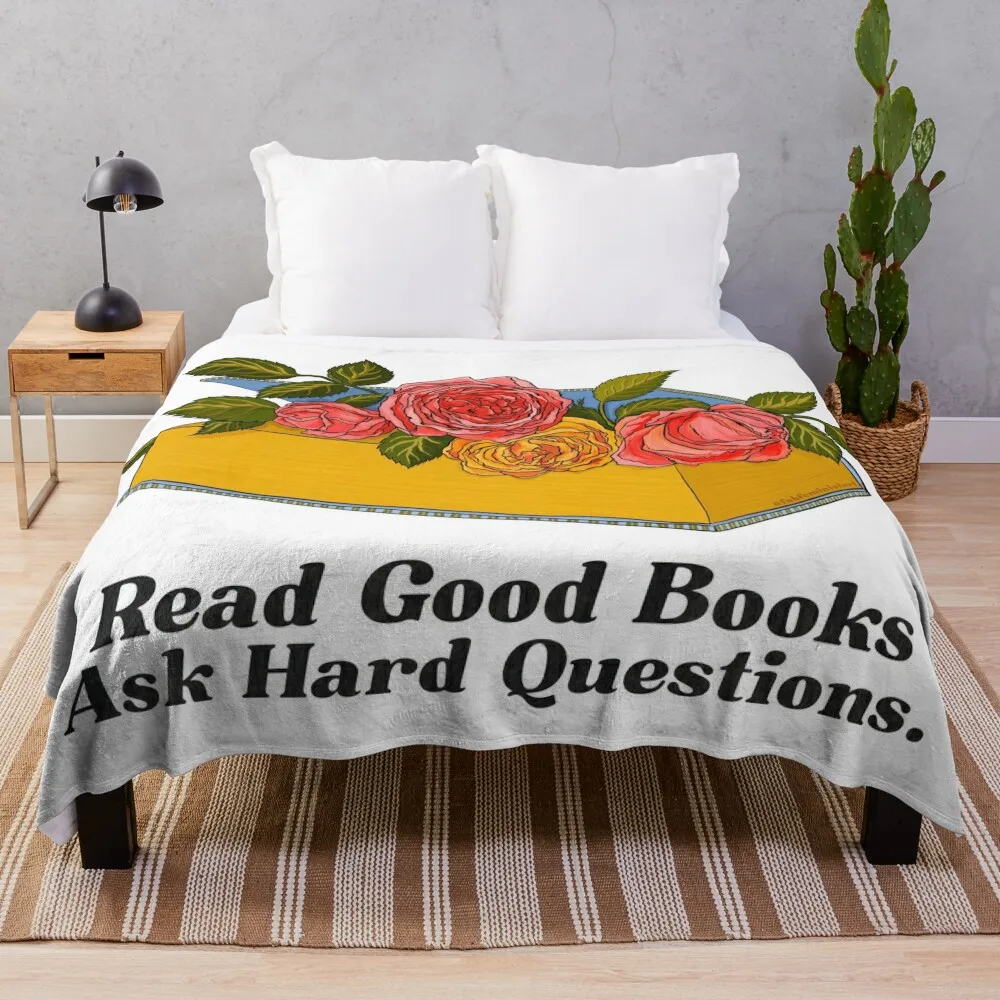 Read Good Books Ask Hard Questions Throw Blanket Picnic Thins Hairys Blankets