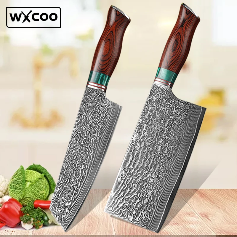 

Damascus Steel Chef Knife Kitchen Slicing Meat Cleaver Knife for Vegetable Fruit Chopping Butcher Bone Cutting Sharp Knives