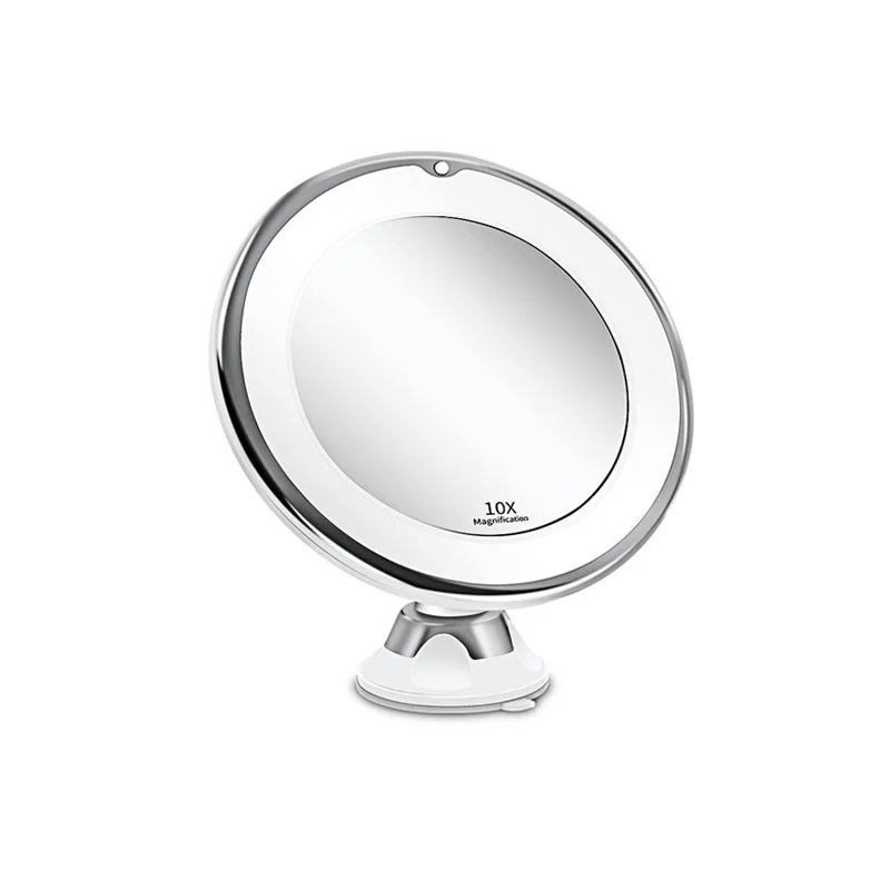 Flexible 10x Magnifying Vanity Mirror with LED Lighted Makeup Mirror Lighting Dressing Makeup Lamp Bottom Sucker