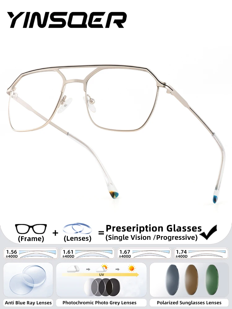 

Multifocal Glasses Blue Light Prescription Optical Lenses Square Reading Glasses Man Eye-glasses -1 Metal Frame Women's Eyeglass