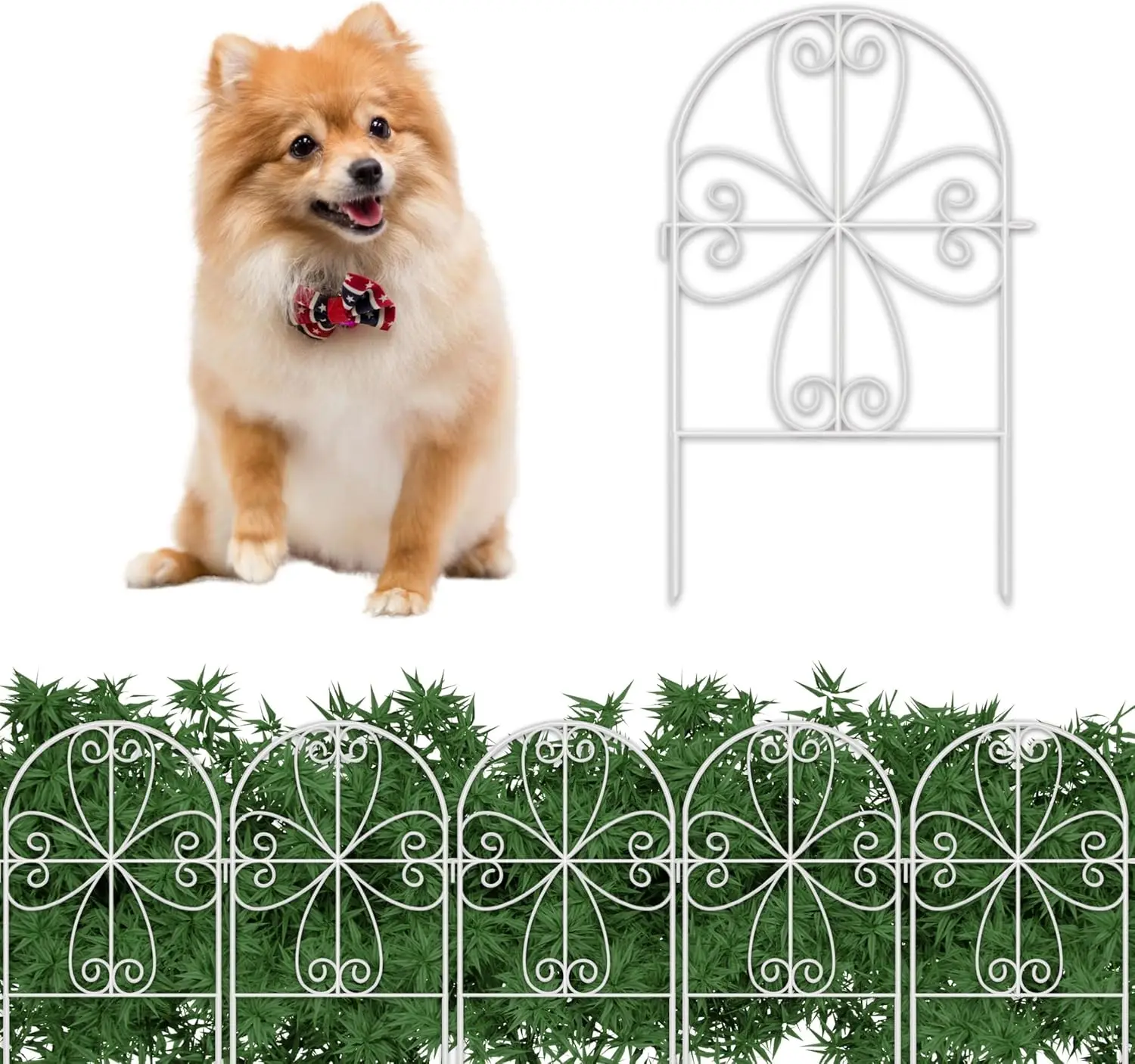 

10-Panel Rustproof Heart White Metal Fence, 12x24in for Garden Patio Yard Decor & Dog Barrier