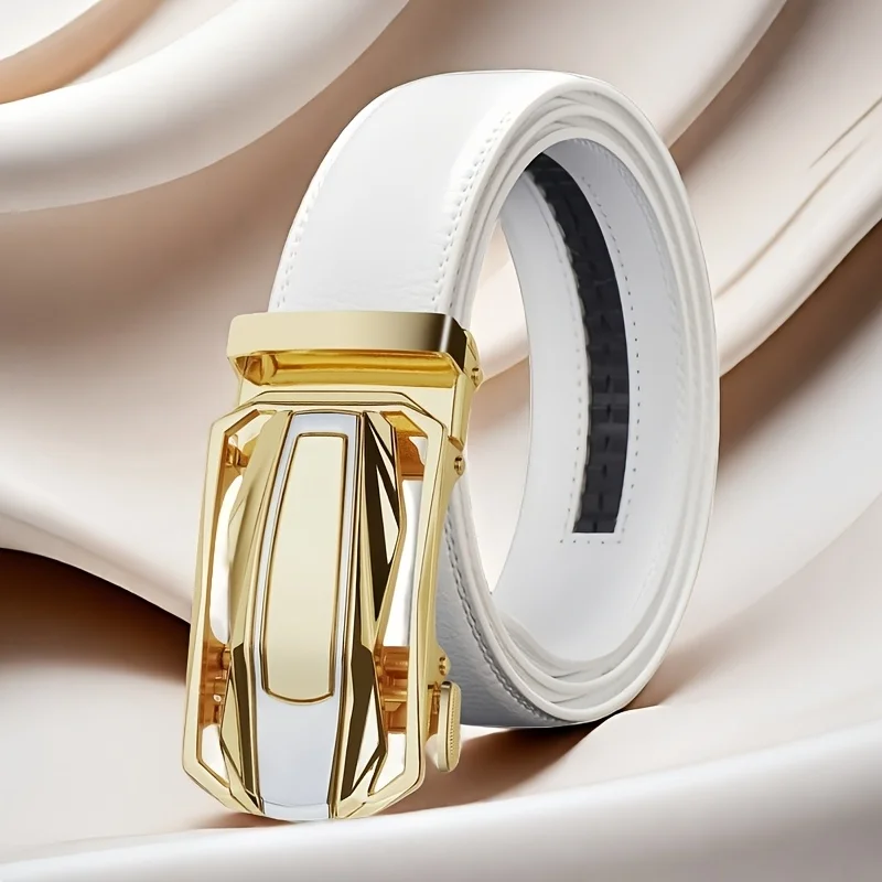 Modny pasek biznesowy, pasek casualowy, męski biały pasek, pasek z automatyczną klamrą, pasek ślubny, prezent dla męża i ojca