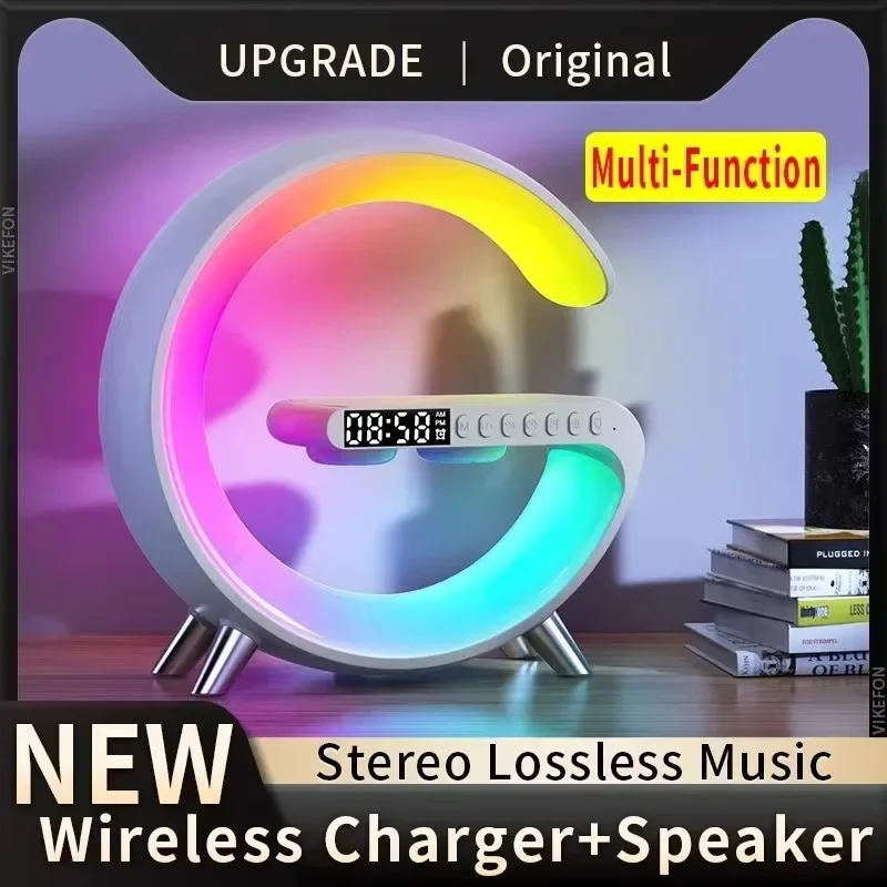 Wireless Charger Stand Pad Bluetooth 5.0 Speaker RGB Night Light Lamp Desktop Desk Phone Fast Charging for iPhone 16 15 Samsung