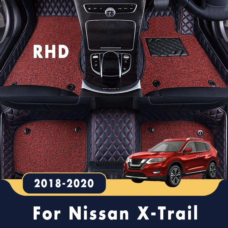 RHD For Nissan X-Trail Xtrail Rogue 2023 2022 2021 2020 2019 2018 Luxury Car Floor Mats Double Layer Wire Loop Auto Carpets Rugs