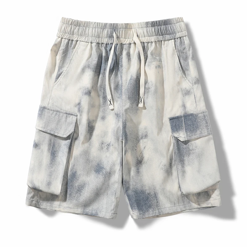 New Korean Summer Multi Pocket Workwear Shorts Men'S Fashionable Versatile Loose And Breathable Tie Dye Casual 5-Point Pants