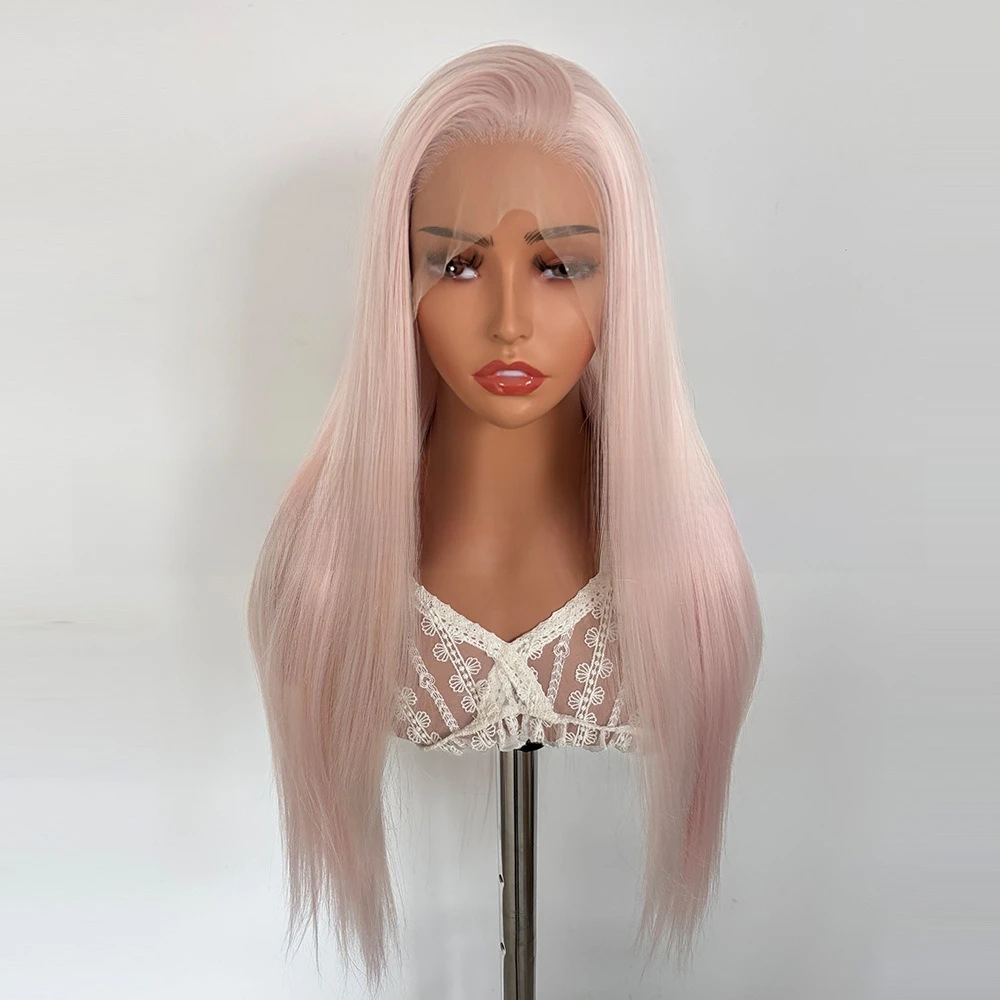 Lightpink 180density 18 30inches chemical fiber matte hightemperature silk 13 * 4 front lacewig chemical fiber high temperature