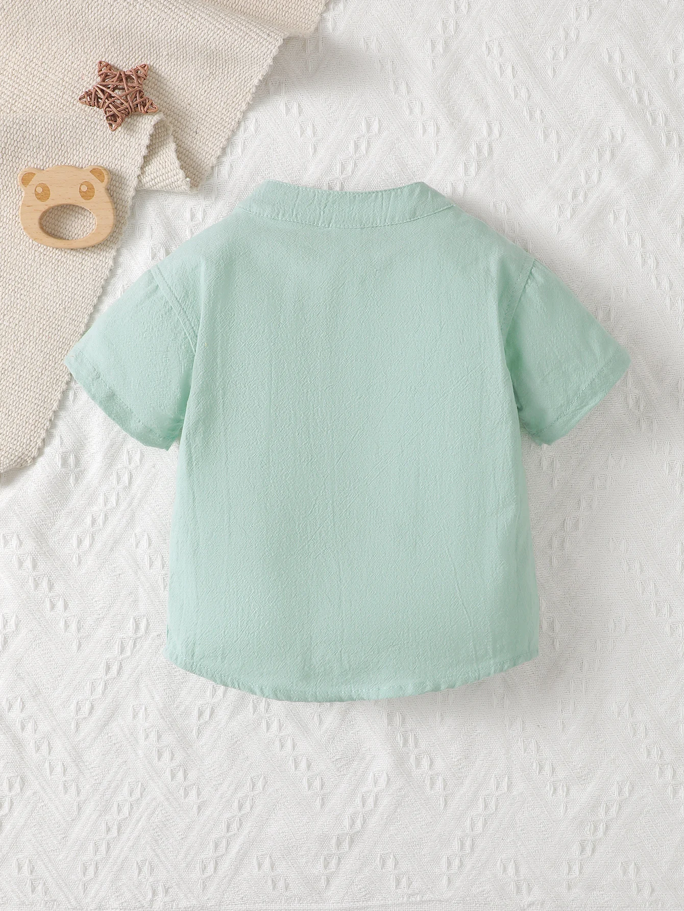 Baby Boys Mint Green Small Fresh Top Small Stand Collar Pocket All Short Sleeved Baby Boys Partial Formal Wind Summer T-Shirt