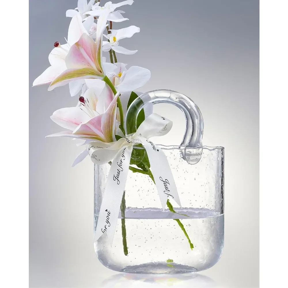 

Purse vase with Fish Bowl, Handbag Shape Flower vase - for Home Décor, enterpiece, Events, Office, Garden Wedding (Transparent)