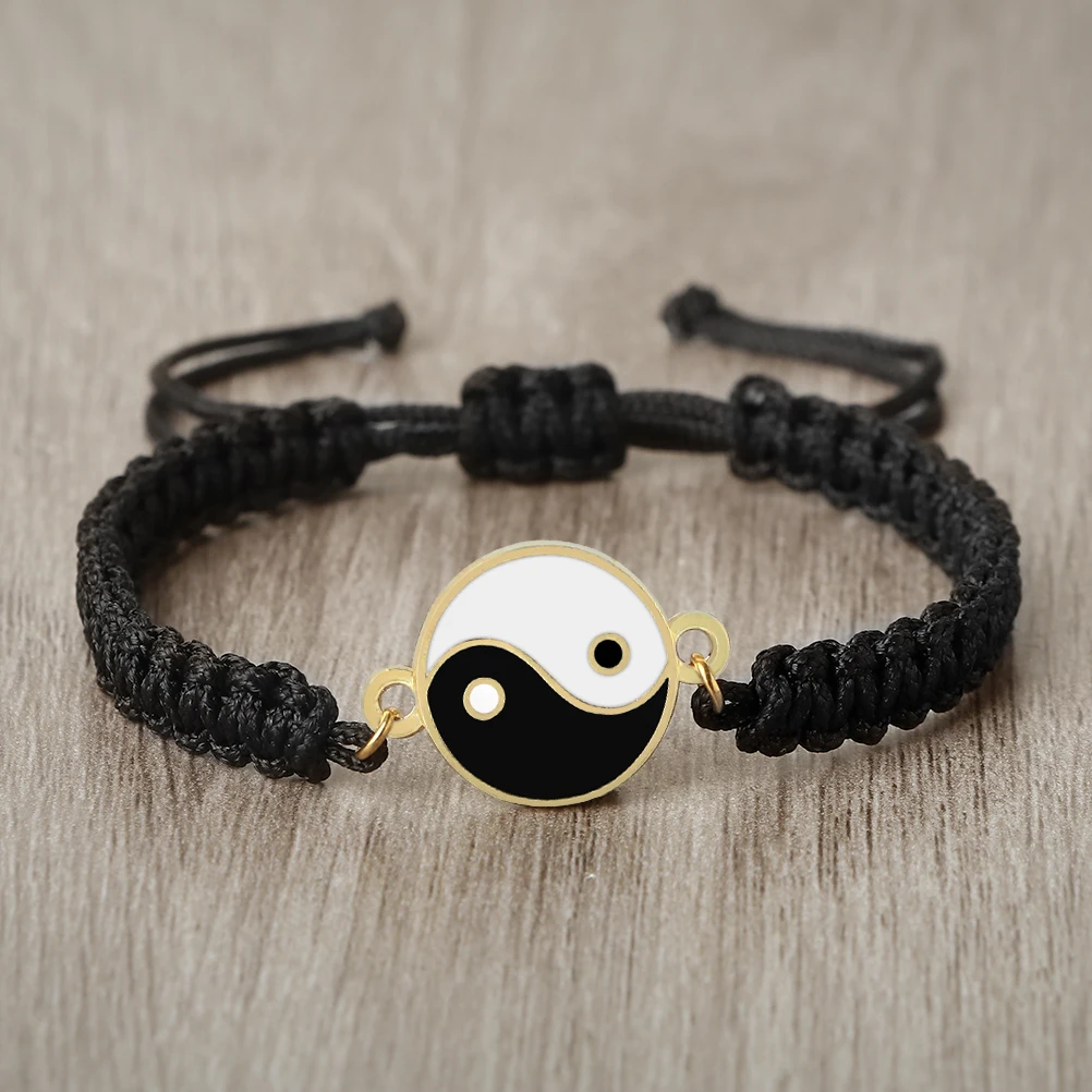 Tai Chi Gossip Bracelet&Bangle Handmade Adjustable Black White Woven Thread Bracelets Yin Yang Balance Amulet Jewelry for Couple