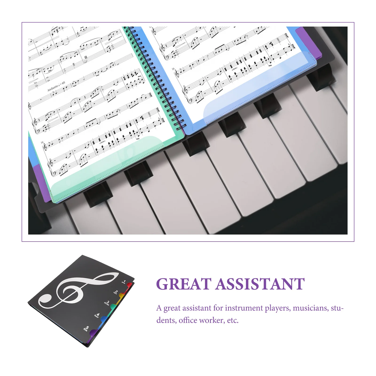 

A4 Folder Waterproof Plastic Sheet Holder for Notes Documents Creative Music Case Music Notes Pattern Durable File Organizer