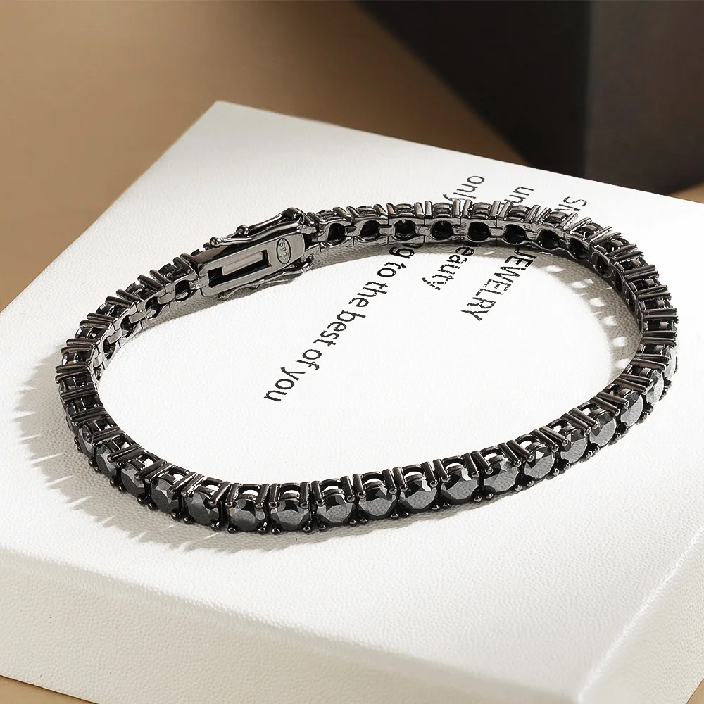 Serenity 3mm Real Black Moissanite Tennis Bracelet For Women S925 Silver Plated Black Gold Sparkling Men Bracelet Chain Jewelry
