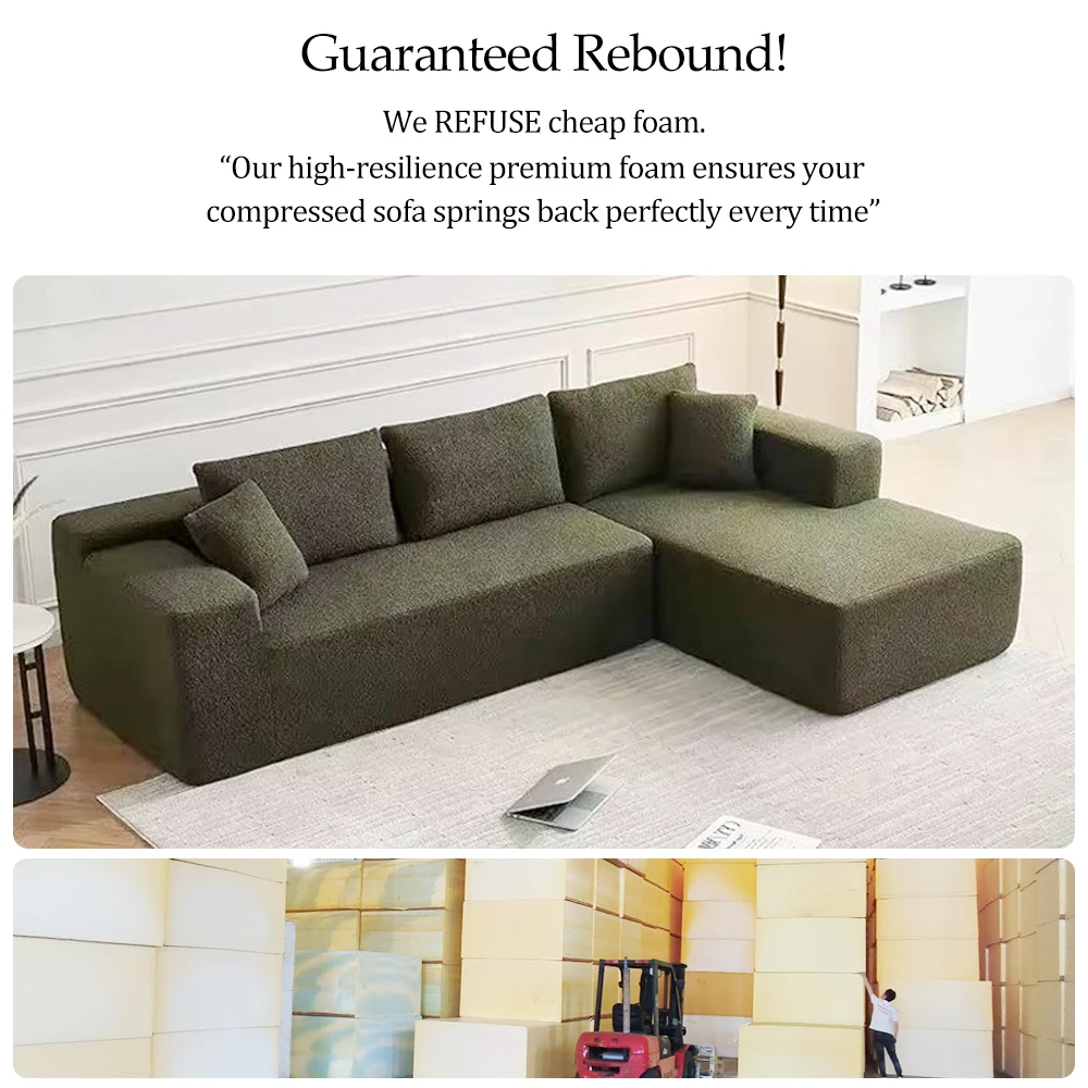 Rectangular 3Seat Set Vacuum Packed 45D High-Resilience Foam Lasting Comfort Modern Villa Compressed Reclining Corner Sofa