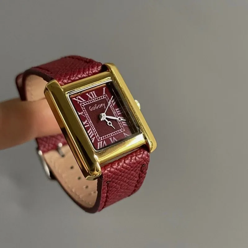 Fashion Watch for Women Red Leather Strap Ladies Dress Watch Square Dial Brand Quartz Wristwatches Dropshipping Luxury Clock