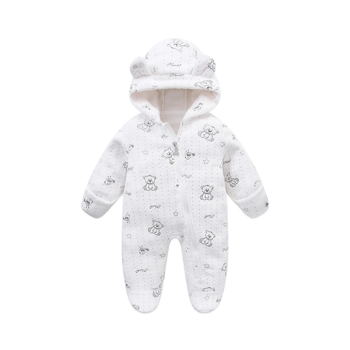 AYNIGIELL Autumn /WinterToddler Clothing, Female Baby Warm Hooded Romper, Male Baby Cartoon Jumpsuit Newborn Flannel Clothing