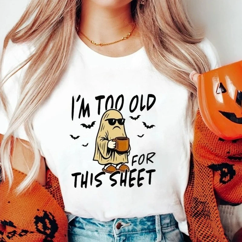 

Саркастический лист, забавные футболки с принтом «Призрак» на Хэллоуин, повседневная футболка с короткими рукавами для жуткого сезона, женская футболка, одежда