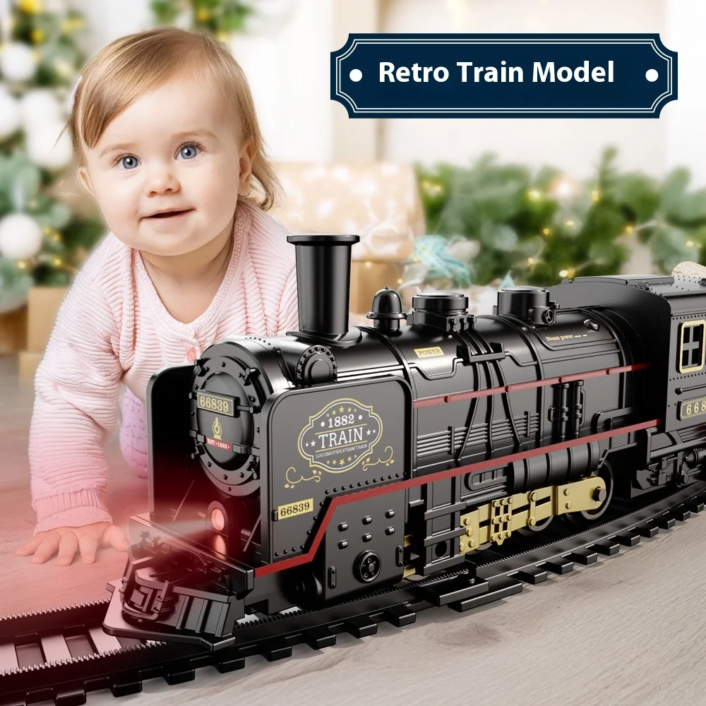 Simulation Electric Steam Track Small Train Boy Retro Steam Green Leather High-Speed Car Parent-Child Interactive Toy Model