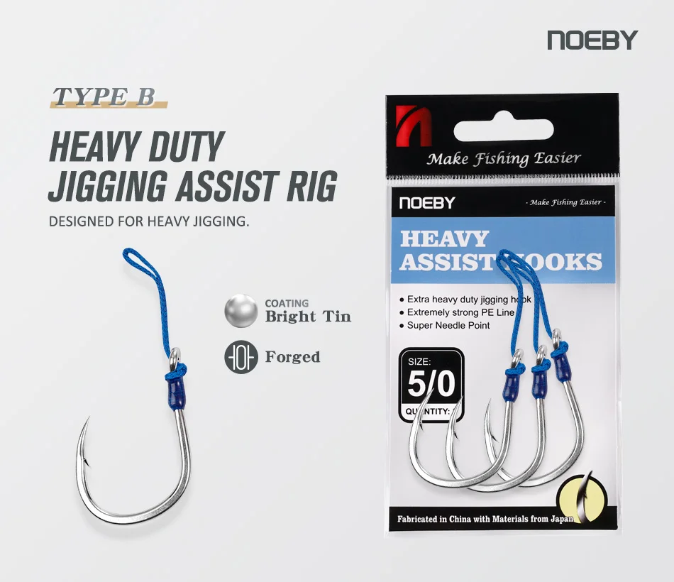 Noeby Heavy Duty Jigging Assist Rig Haken 149 kg Max. Festigkeit Metall Jigs Haken Hochfeste, scharfe, dicke Welle Meeresangelhaken – Detail 1