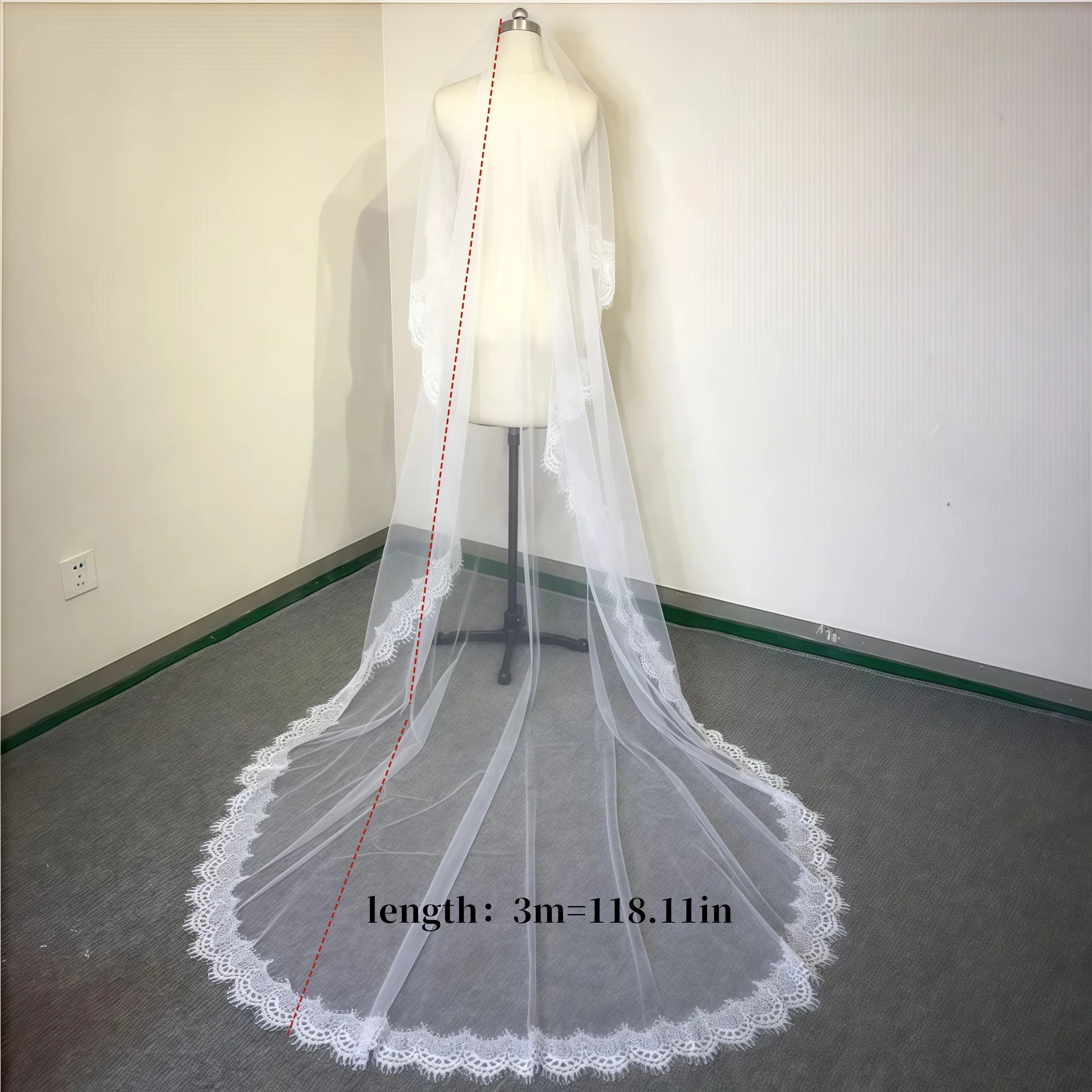 2024 New Eyelash Lace 1.5M/3M Long High-end Bridal Veil White/Ivory Wedding Veil Mantilla Wedding Accessories Veu De Noiva EE006 image 5