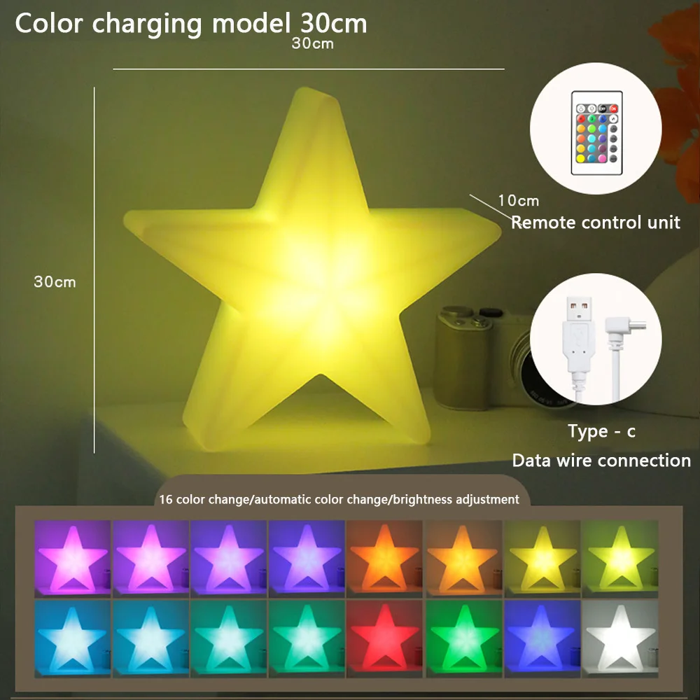 Usb Oplaadbare Nachtlampje Afstandsbediening Dimbaar Pentagram Ster Licht Schattige Slaapzaal Bed Slaap Slaapkamer Ooglicht