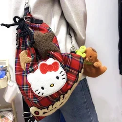 Sanrio Hello Kitty Convertible Backpack Cute Retro Red Checkered Single Shoulder Bags Y2K Canvas Multi Functional Shoulder Bags