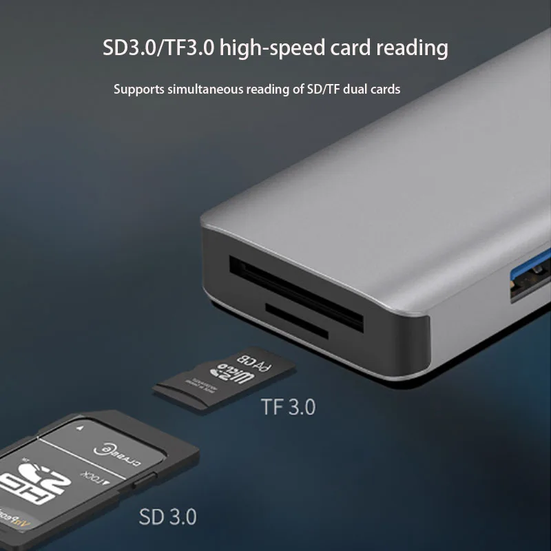 Estação de Dock Externa, Adaptador Tipo-C para HDMI-compatível, Splitter, USB 3.0, SD, Leitor de Cartão TF, 4K Screen Saver, Screen Saver