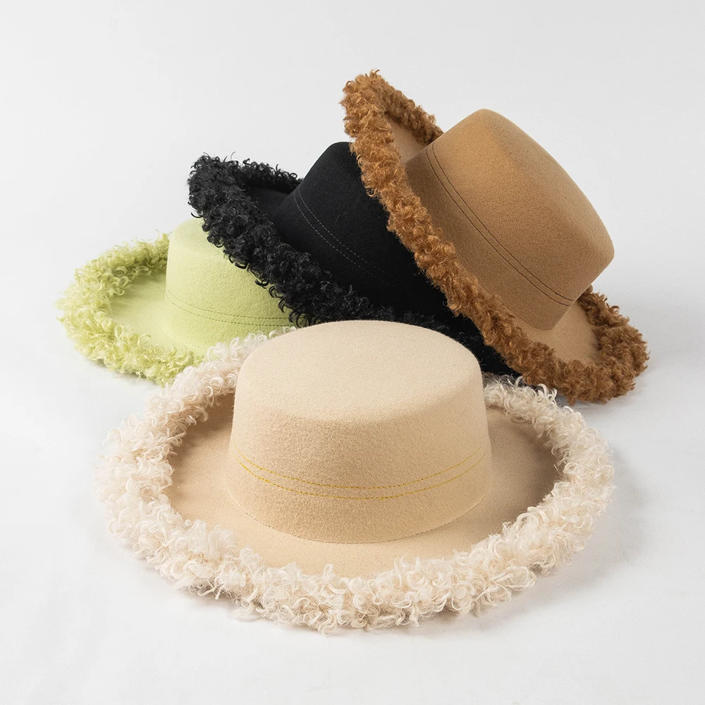 

100% Wool Felt Boater Hat With fluffy Brim