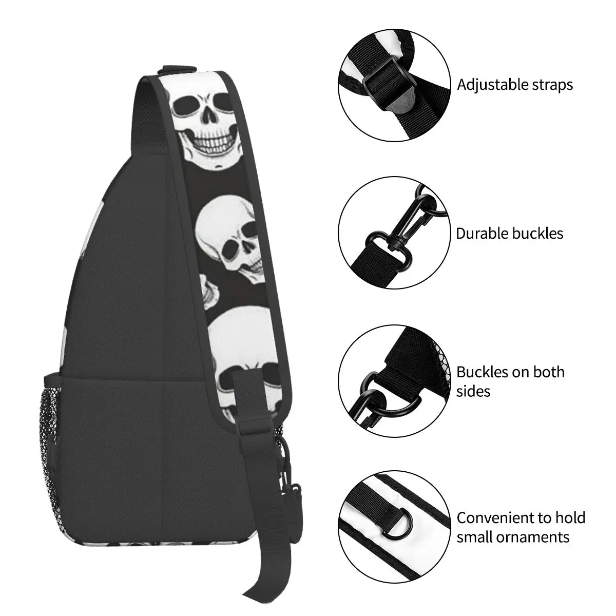 Gothic Death Skull Crossbody Sling Bags Small Chest Bag Shoulder Backpack Daypack para Caminhadas Outdoor Ciclismo Satchel