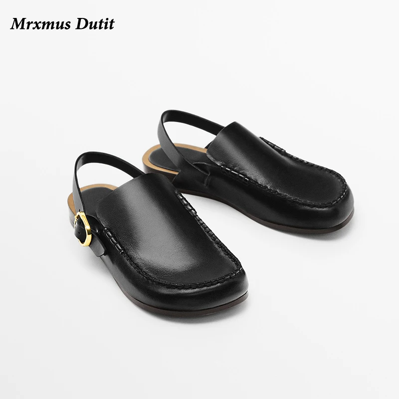 MrxmusDutit 2023 Fashion New Women Genuine Leather Spring Burkan Clogs Thick-soled Sandals Solid Simple Casual Shoes Female Chic