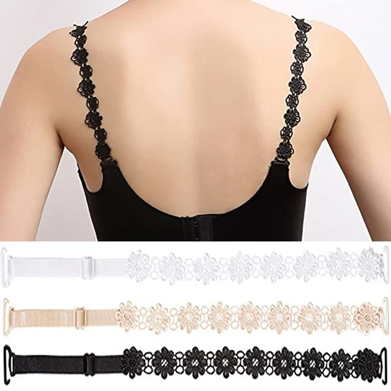 Women Hollow Out Lace Shoulder Strap Mesh Lace Flower Bra Straps Non-Slip Underwear Elastic Adjustable Straps Bra Accessories