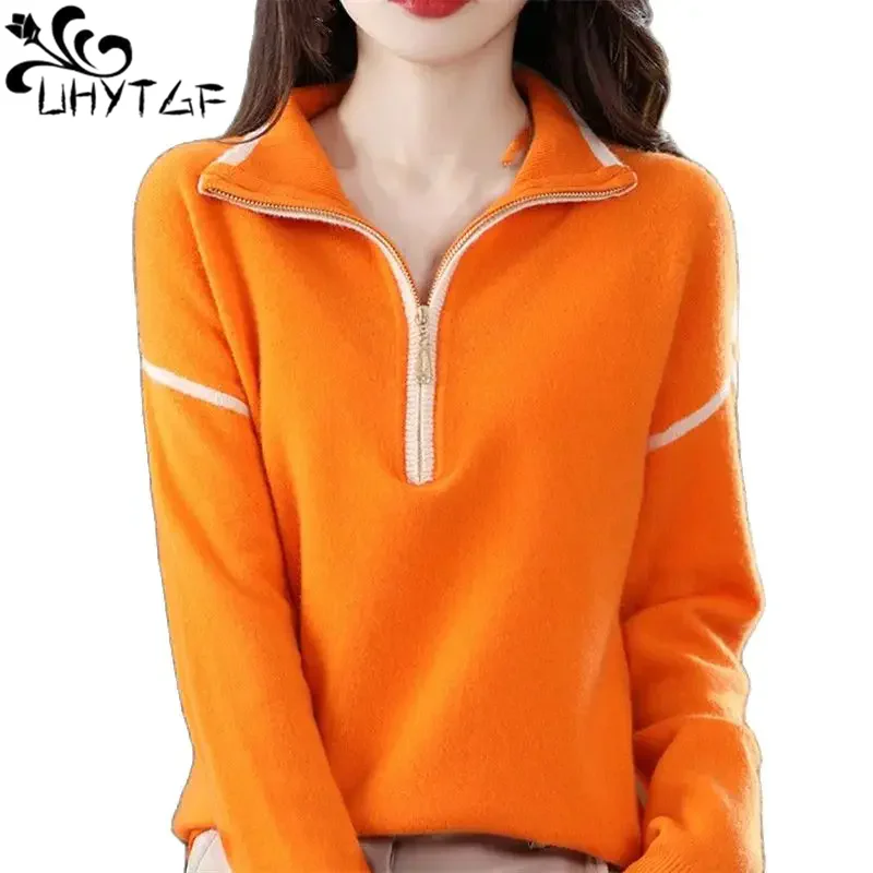 Pull coréen à manches longues pour femmes avec fermeture éclair, demi-col roulé, sweat à capuche, manteau ample, tricots féminins, Y-3087, nouveau