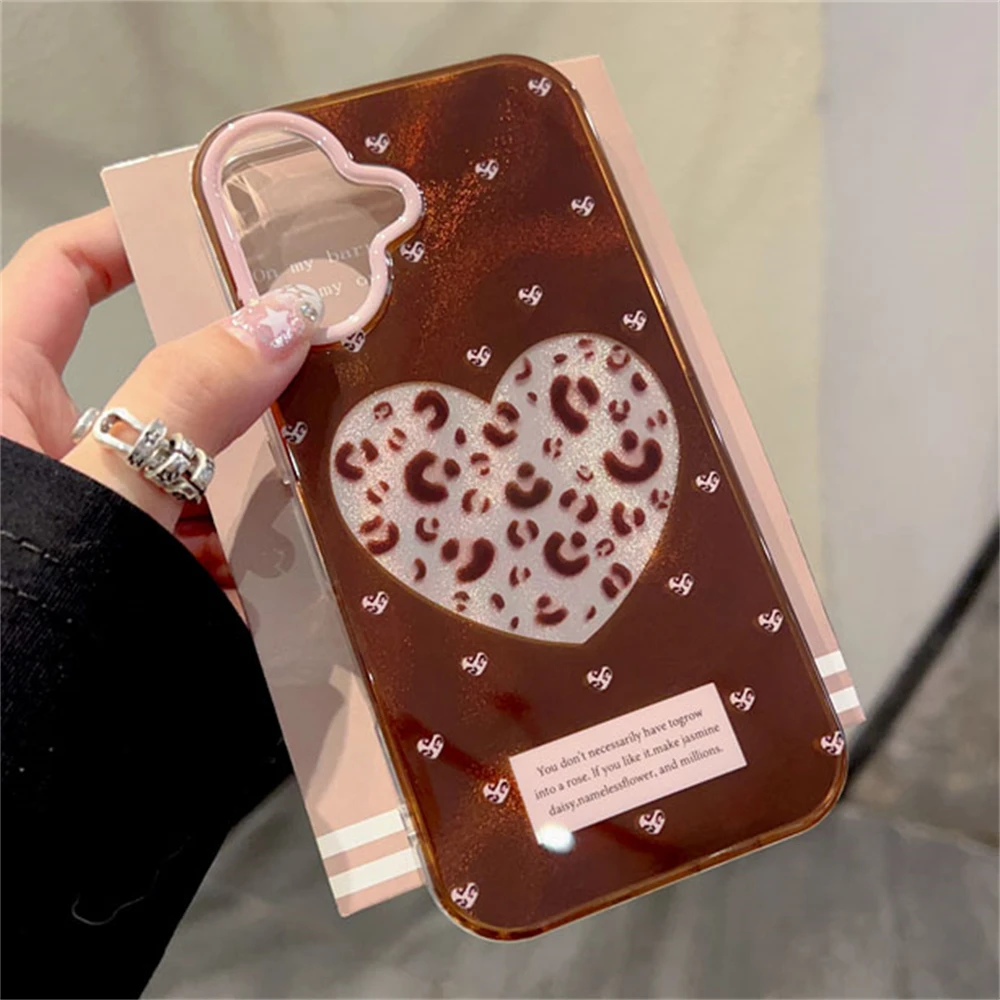 Y2K Laser Love Heart Silicone Soft Phone Case For iPhone 16 15 14 13 Pro Max 16 15 Pro Lovely Shockproof Back Cover Capa Girl