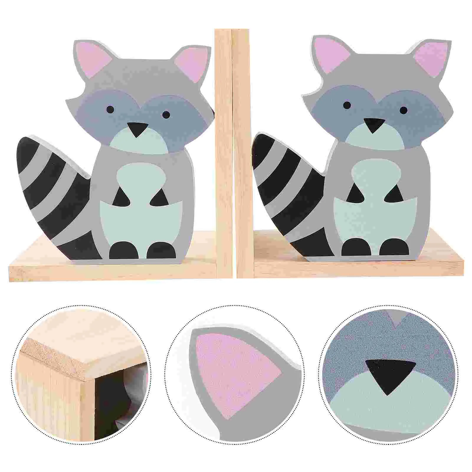 

Raccoon Bookend Decor Bookends Shelves Wooden Organizer Stoppers for Home Child Student Adornment Desktop