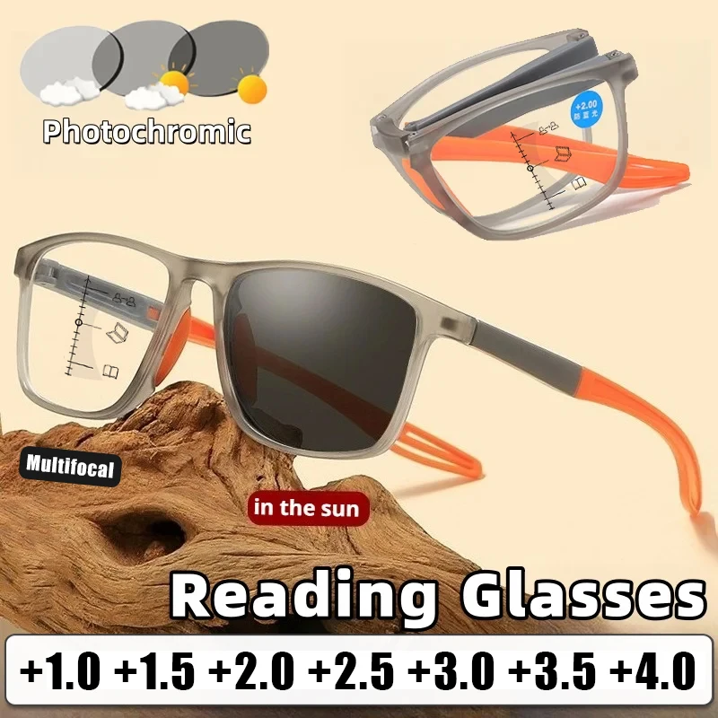 

New Foldable Progressive Multifocal Photochromic Reading Glasses Portable Anti-Blue Light High Definition Presbyopia Eyewear
