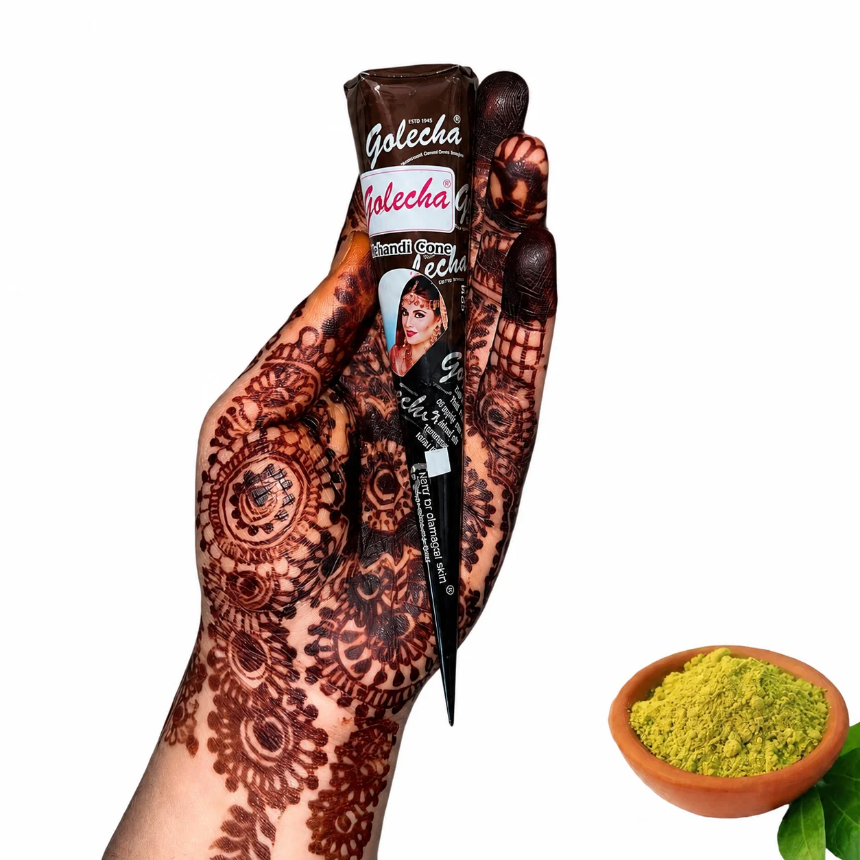 1/4 Golecha Natural Henna Cone Brown, Waterproof Temporary Tattoo Art, Suitable for Temporary Body Art and Tattoo Designs
