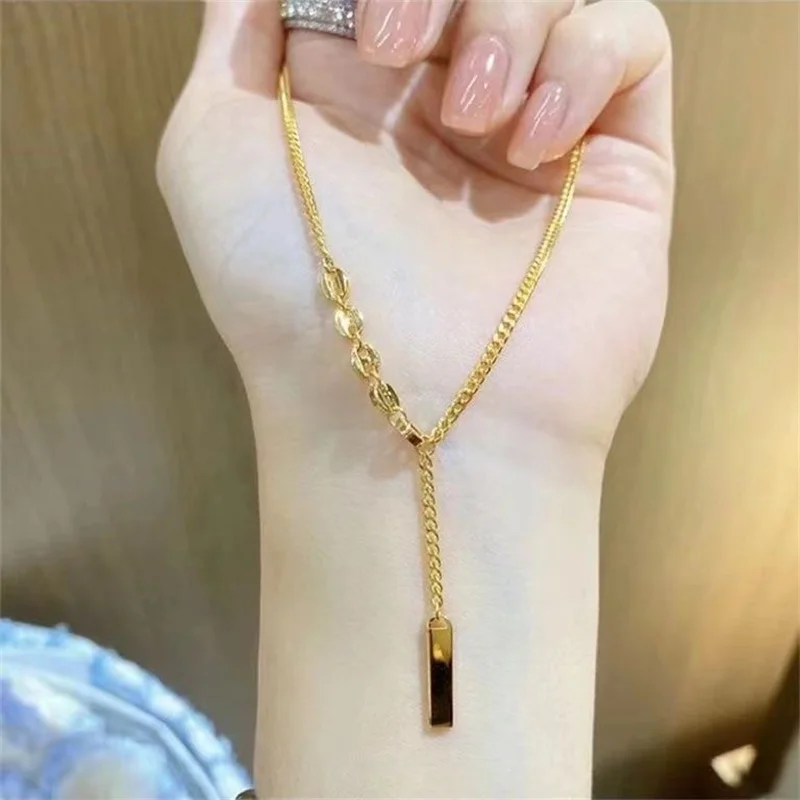 Minimalist Stainless Steel Gold Brick Tassel Pendant Necklace Plated 18 K Titanium Steel LOVE TOKEN Necklace for Woman Gift