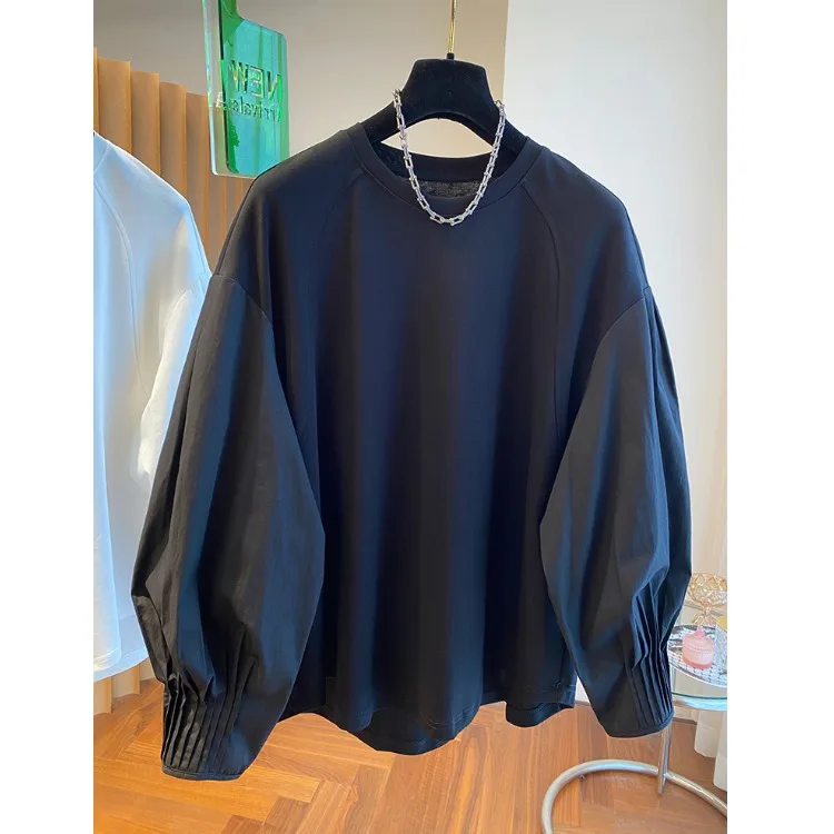 Solto feminino longo sve branco algodão irt camiseta interior usar camada base superior início do outono suor emenda algodão puro