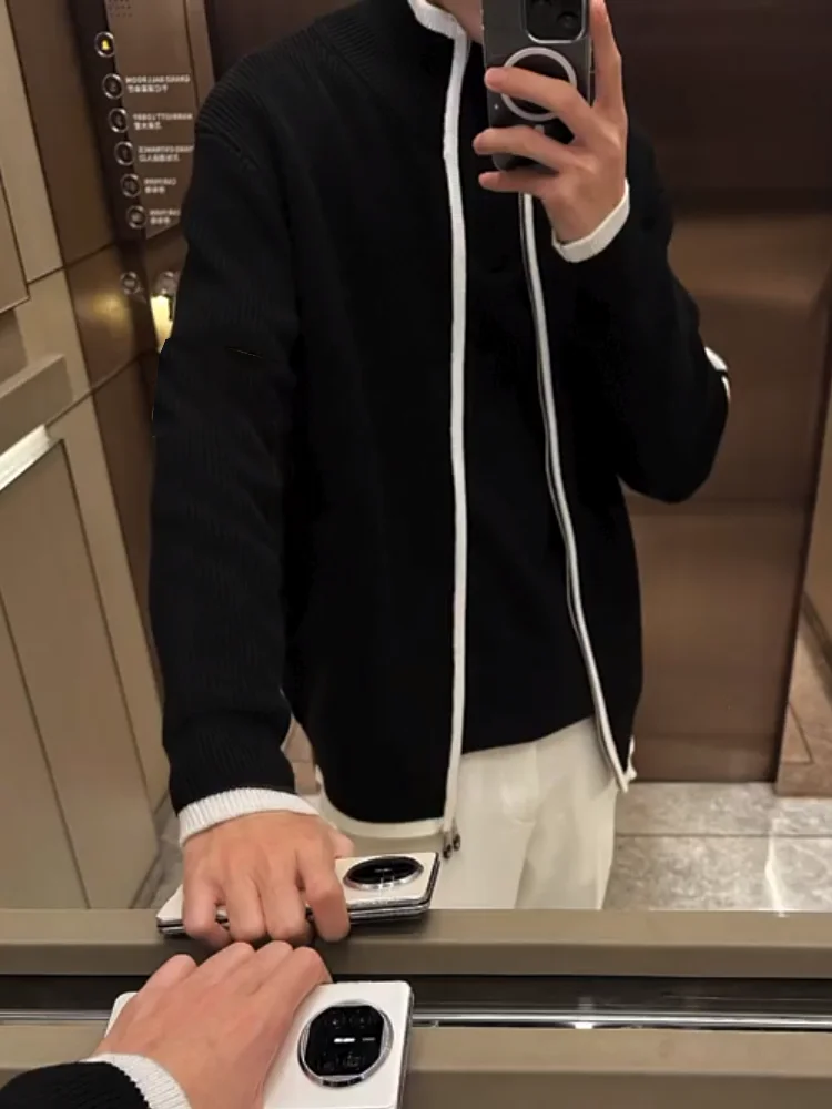 

Мужской вязаный кардиган на молнии в американском стиле, свободный повседневный полосатый свитер для пар, верхняя одежда Haome, осень-зима, новинка