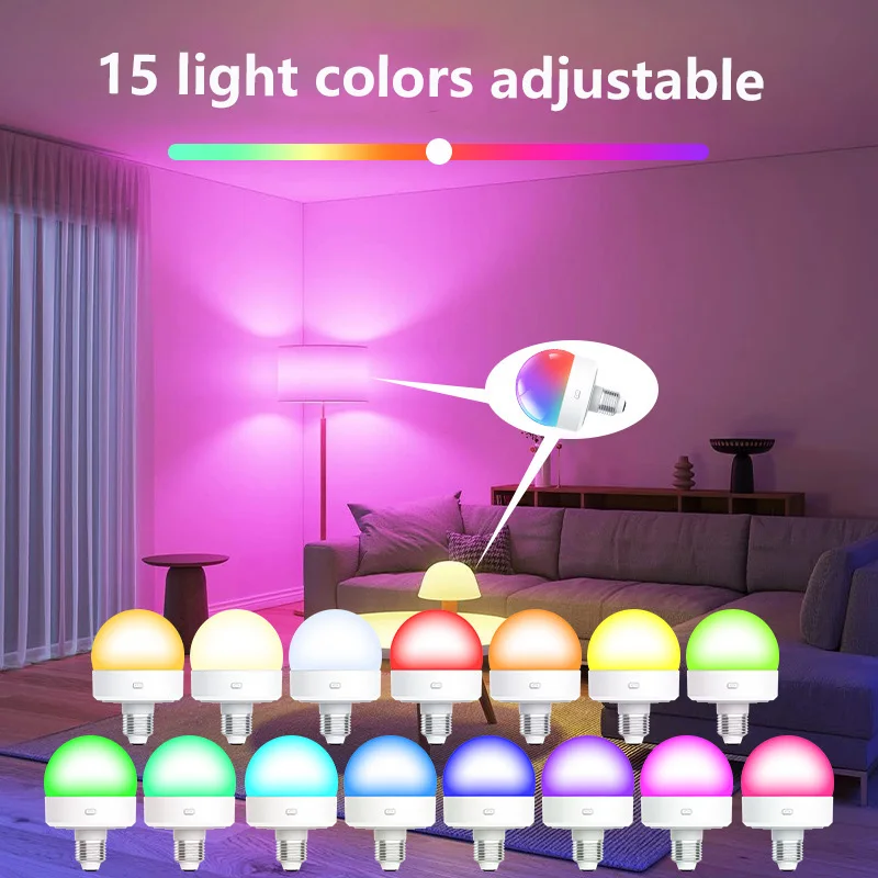 15 Colors RGB Bulb LED Multicolor Bulb E27 Base 220V Household Lighting Dimmable Remote Control Atmosphere Neon Light