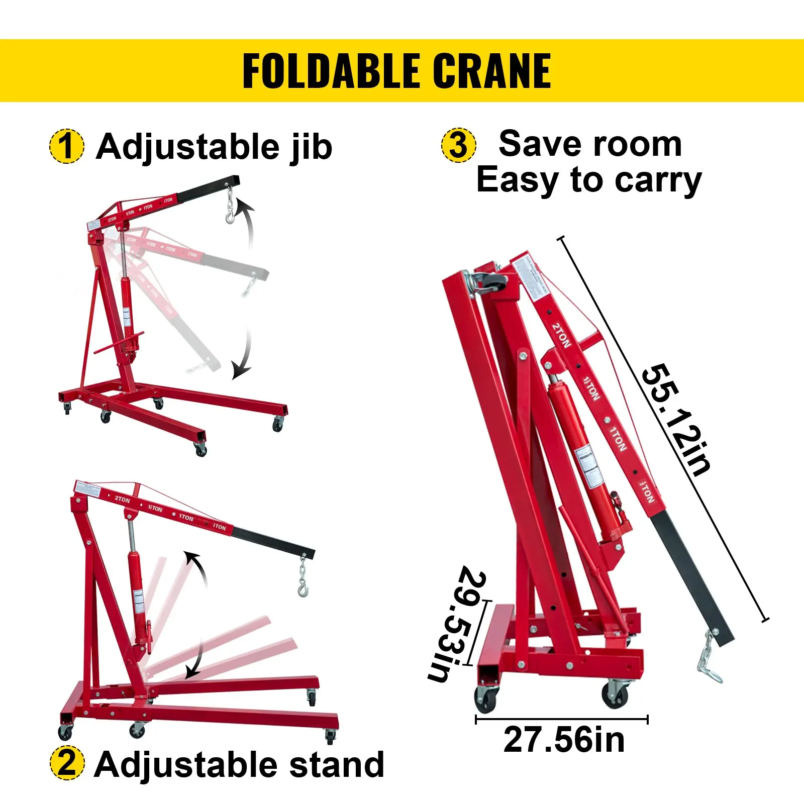 Zusammenklappbarer Motorkran, Ladenkran mit 4400 Pfund Hubkapazität, hydraulischer 2-Tonnen-Motorzug