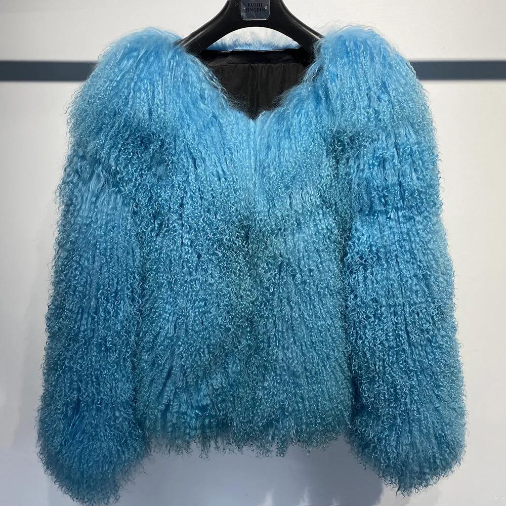 Plus Size Female Winter Warm Outerwear Mongolia Sheep Fur Jacket Women Real Fur Jacket