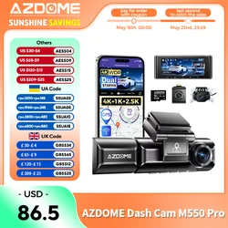 AZDOME 4K 3 Channel Dash Cam M550 Max Car Camera WiFi GPS Front and Rear Inside Recorder Car DVR IR Night Vision Parking Mode