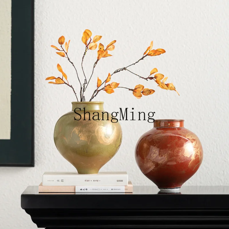 

CL new Chinese hand-painted kiln-changed gilt ceramic flower ware hotel living room sales office medieval vase ornament