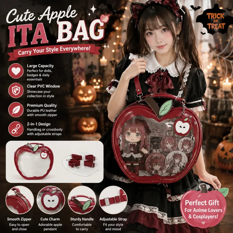 Apple Ita Bag Backpack Crossbody, Handbag Shoulder Bag Kawaii Anime, Pin Display Purse Cute Girl, School Travel Tote Accessories