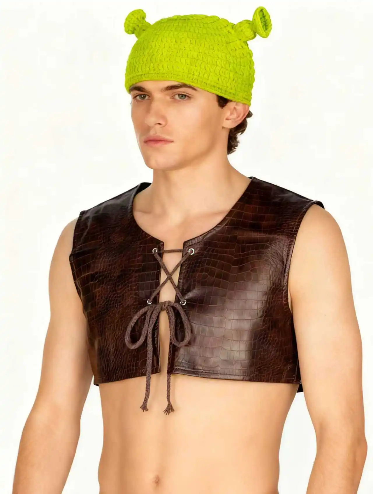 Halloween Shrek Monster Shrek Cosplay disfraz de escenario actuación sombrero verde chaqueta abrigo de cuero