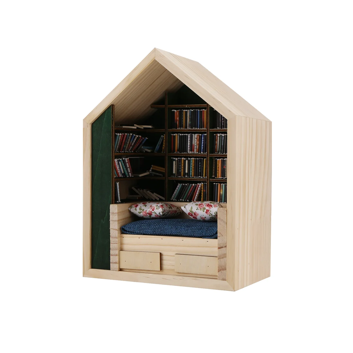 200 Books Tiny Library Anti-Anxiety Bookshelf Wooden Miniature Ornament Stress Relief Shake Away Your Anxiety Gifts