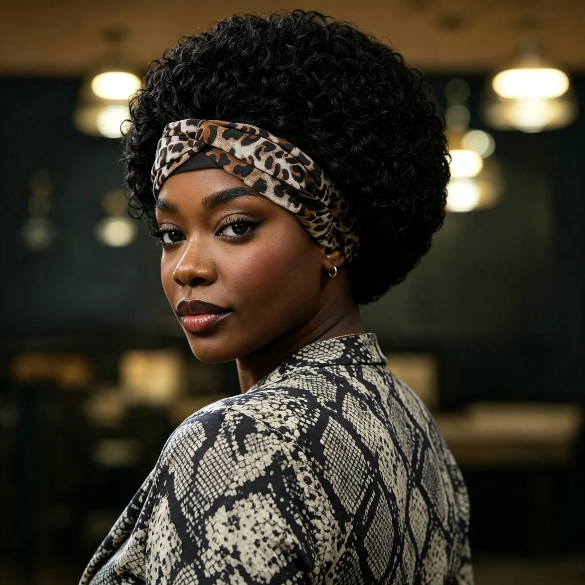 Short Pixie Kinky Curly Headband Wig Leopard Print Headband Brazilian Remy Human Hair Wig, Glueless No Lace Fluffy Afro Curly W