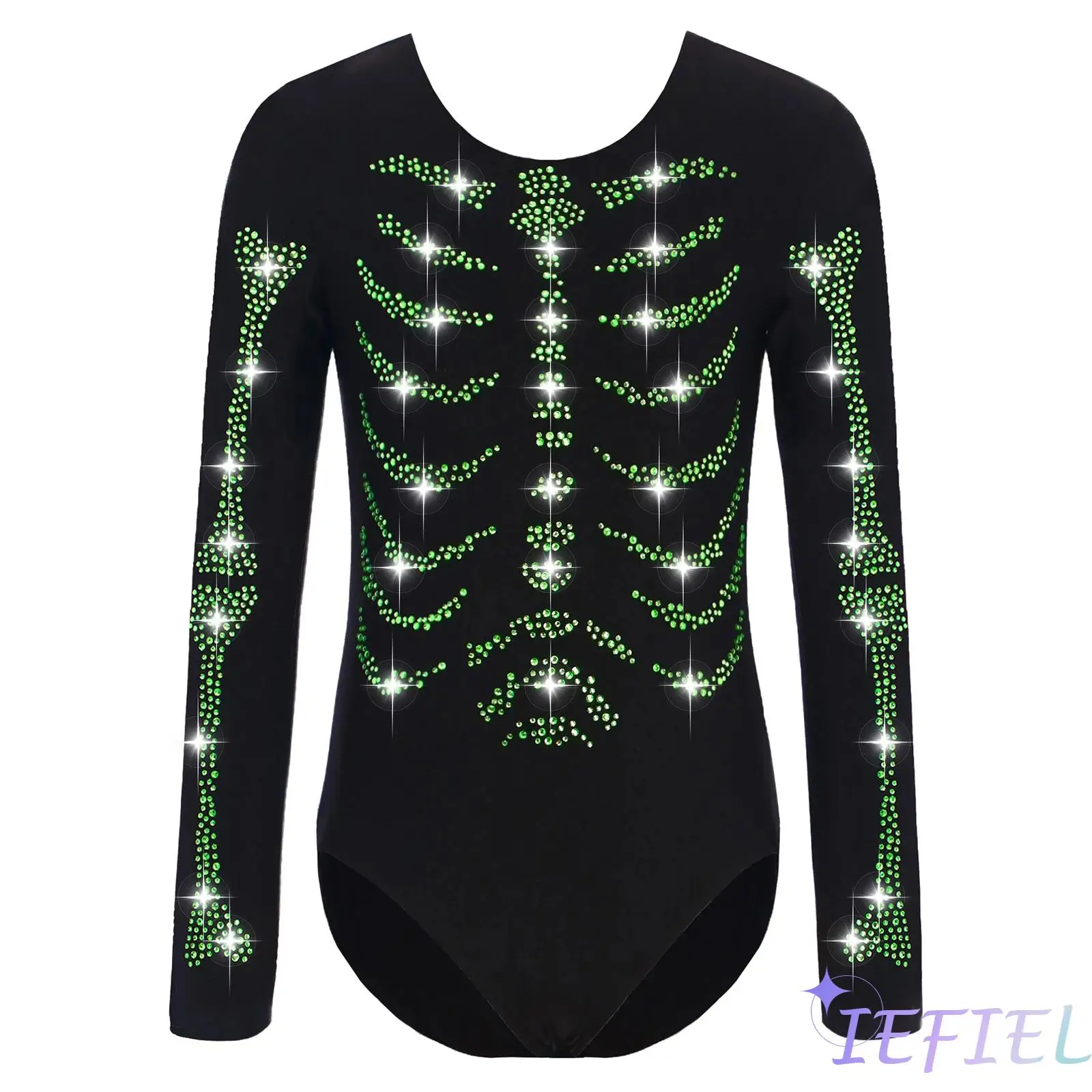 

Kids Boys Girls Halloween Skeleton Costume Shiny Rhinestones Round Neck Long Sleeve Jumpsuit for Cosplay Fancy Ball Theme Party