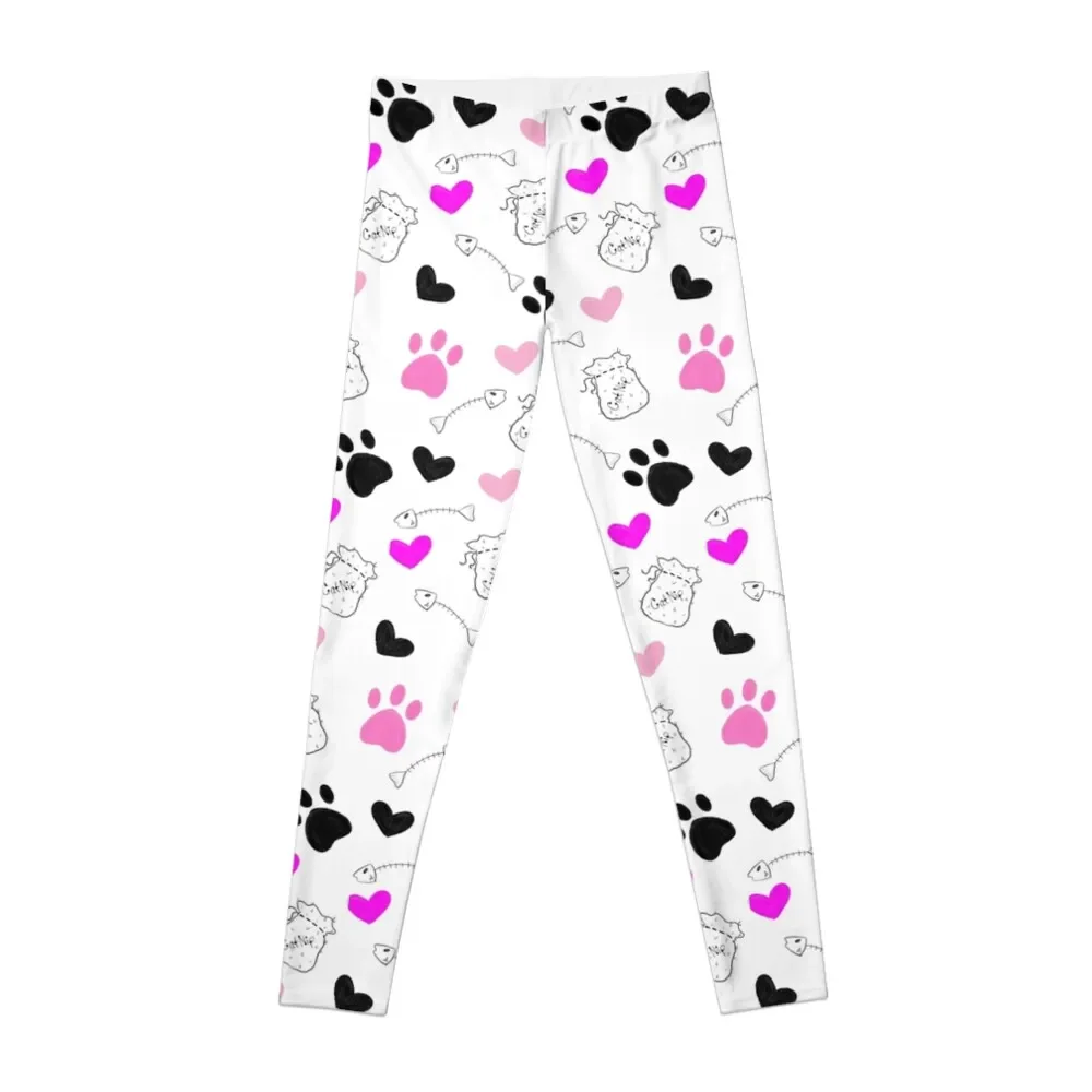 

Pink and White Cat design Leggings Women's sports pants Female legging pants gym sportswear woman Womens Leggings