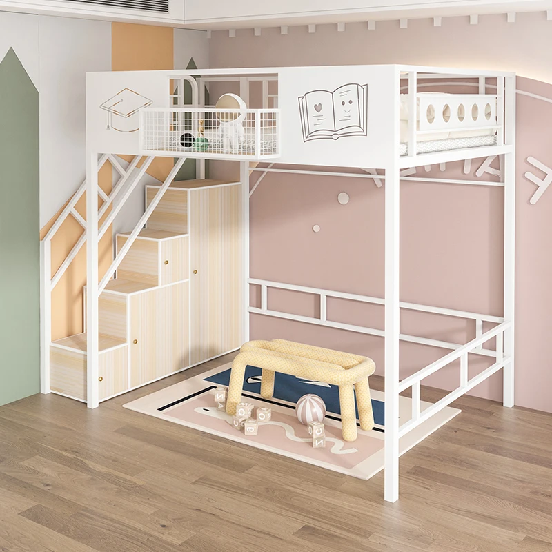 

Elevated bed Multifunctional loft bed Simple and space-saving small apartment Under the bed Table Iron frame